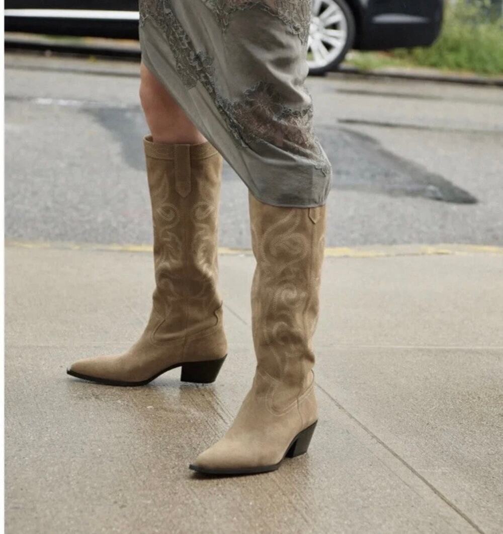 Zara Split suede cowboy-style boots Size 11